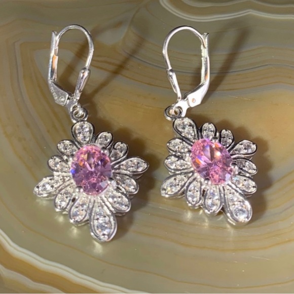 sterling Jewelry - Pink Topaz CZ Sterling Earrings